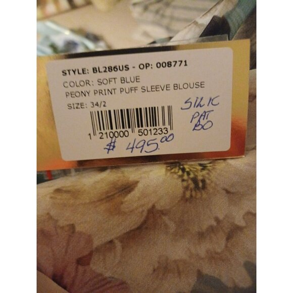 PatBO $495 Silk Peony Print Puff Sleeve Blouse Sz 34/2 NWT - Picture 5 of 5
